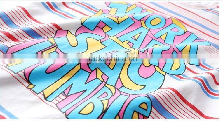 Womens short sleeve stripe front printing t-shirt with custom logo