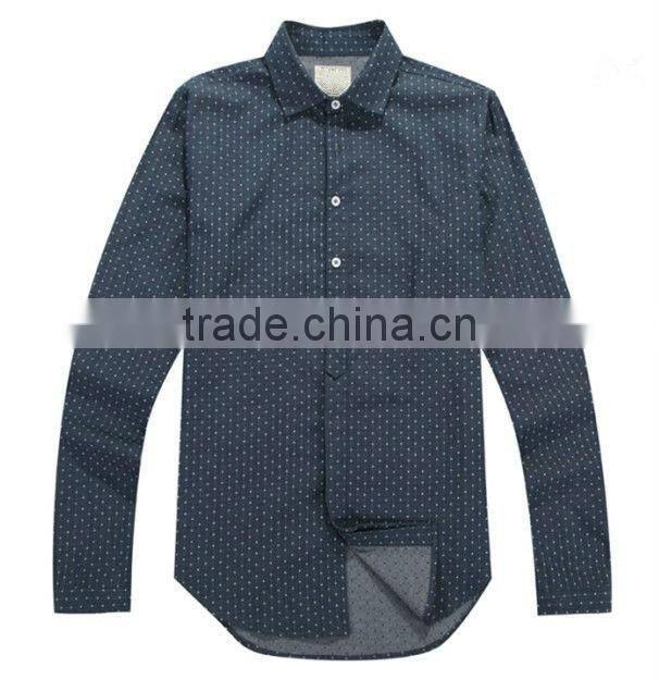 latest blue 100% cotton cowboy/jeanet long sleeve casual shirts for men with dots and spread collar