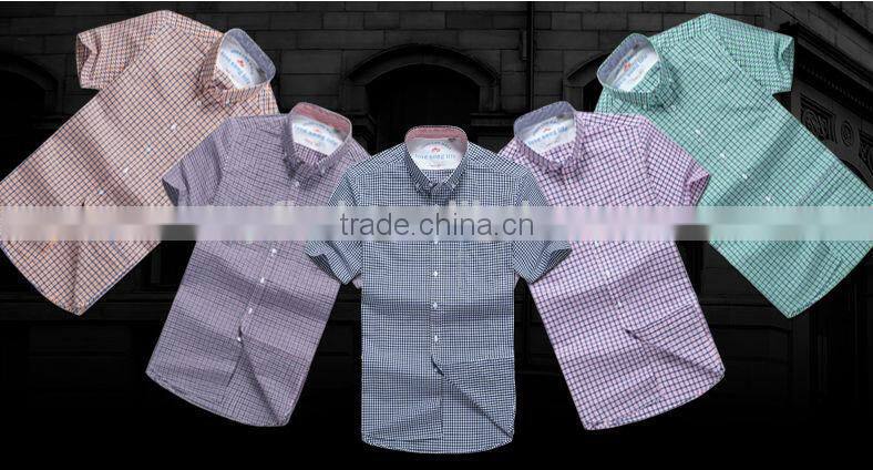 custom style cotton no pocket short sleeve plaids & check men shirt