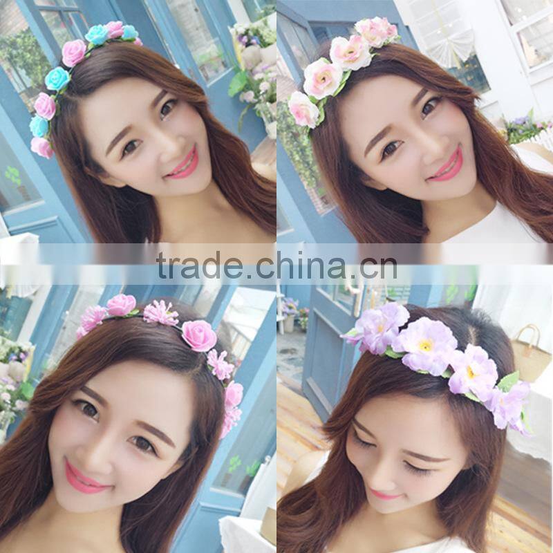 Luxury Wedding Rose Garland Hawaii Artficial Flower Hairband Wreath Headband