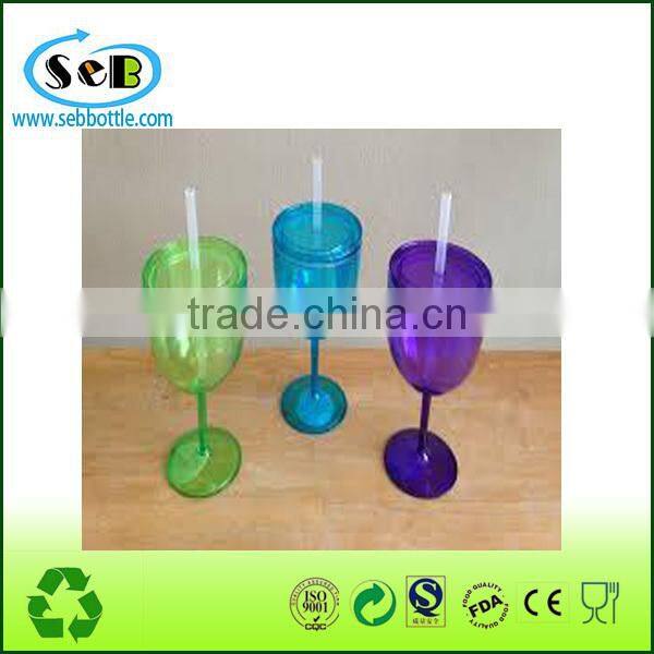 Drinkware Plastic Cups Freezer Gel Insulated Tumbler ,16oz acrylic wine tumbler with gel,double wall plastic wine sippy cup