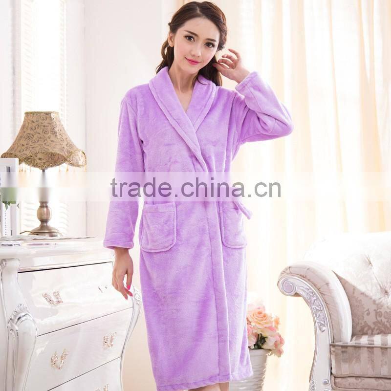 Flannel velvet fleece dressing gown womens