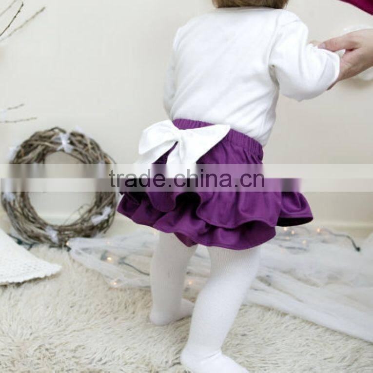 The newest design for baby girl ruffle raglan blue color elastic tutu divided skirt with big bowknot plain color adorable pants