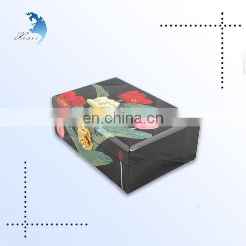 Chinese Style Flower Pattern High-gloss Paint Wooden Gift Box For Jewelry