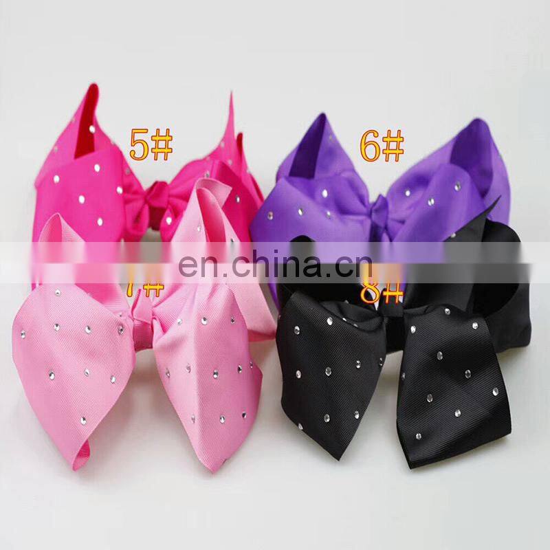 New design fabric big size 18cm bowknot Metal Hair Clips rhinestone stick fabric bowknot with alligator Clips for kids