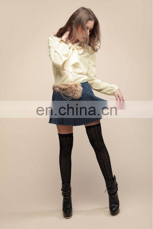 2013 ladies rabit fur chain ornament pleated mini A-line skirt