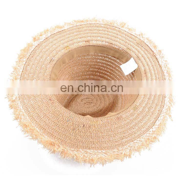 Wholesale summer stylish natural 100% paper women panama hat with headband pompom