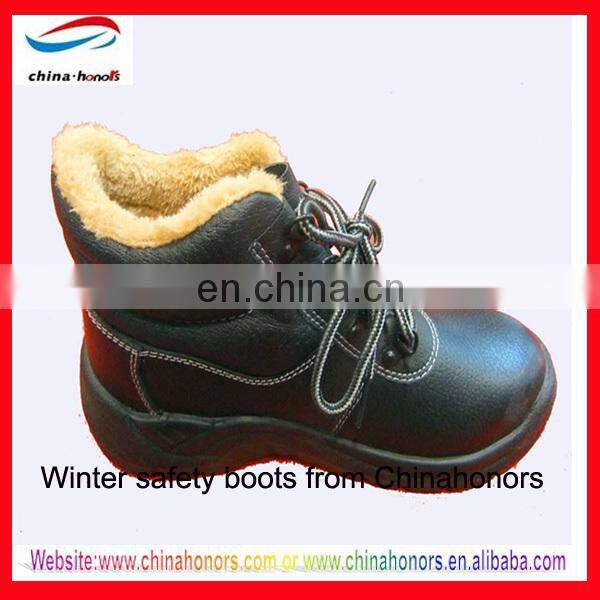 winter black leather safety boots/black leather boots black sole