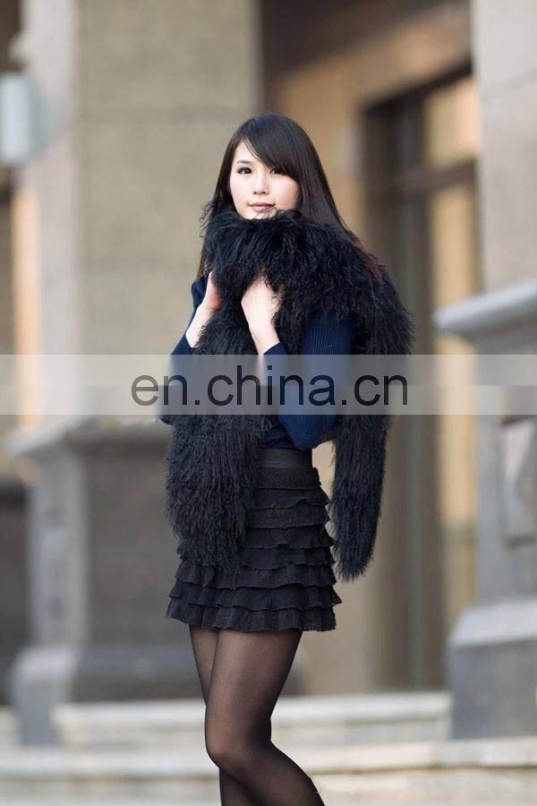 Long hair tibet Mongolian Lamb Fur Scarf red shawl for women