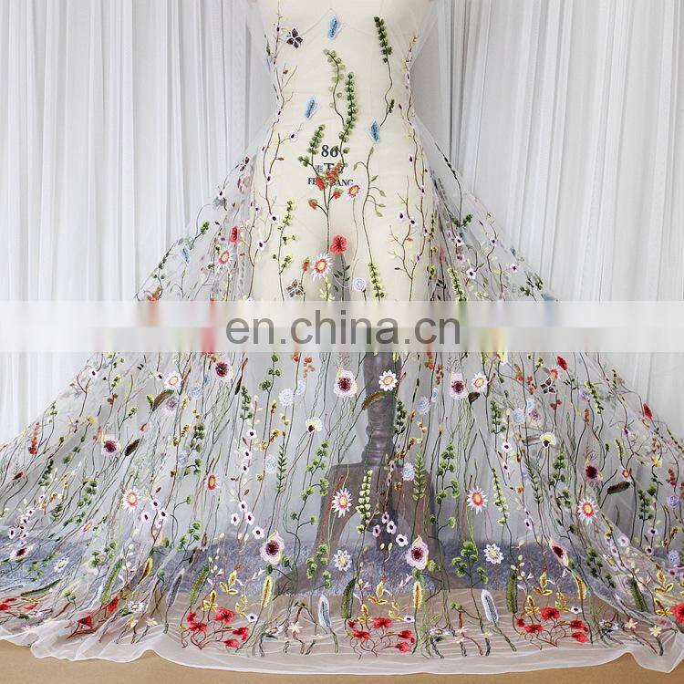 2017 popular fashion embroidery flower dress making lace fabric HX-014