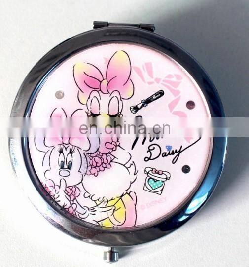 Round epoxy printed metal pocket make up mirror