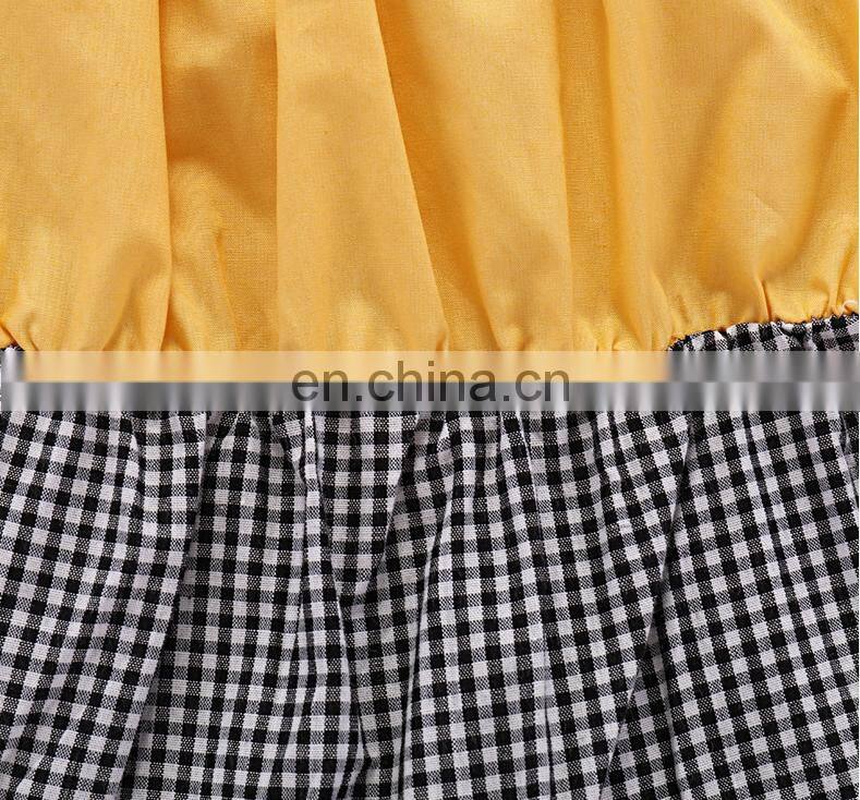 Hot Sale Wholesale Baby Clothes Yellow Plaid Lace Ruffle Baby Romper