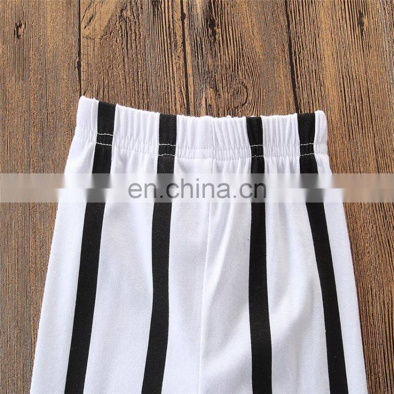 Girls Summer Outfit Kids black camisole tops + stripe pants Set for 1-6T