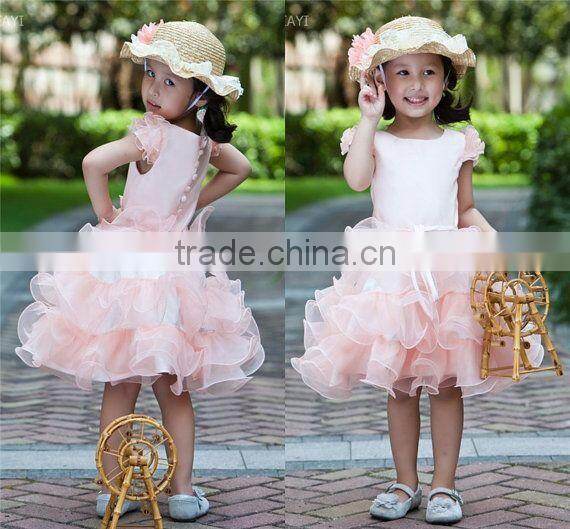 2014 New High Quality cute and scoop neck pink A-Line Flower Girl Dress with the organza