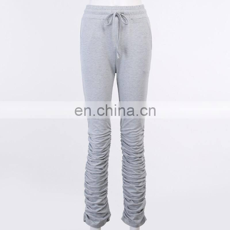 Clothing wholesale custom sports and leisure sweater women's trousers Slim straight leg pants pile pile trousers pleated sweat