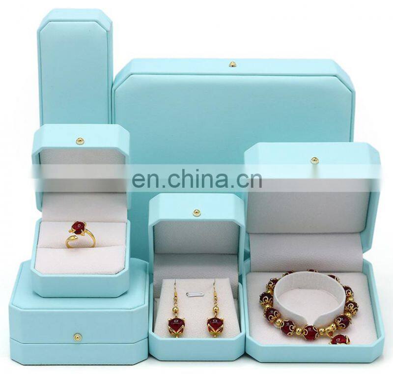 Wholesale Custom Logo Light Blue Pu Leather Jewelry Packaging Pendant Box