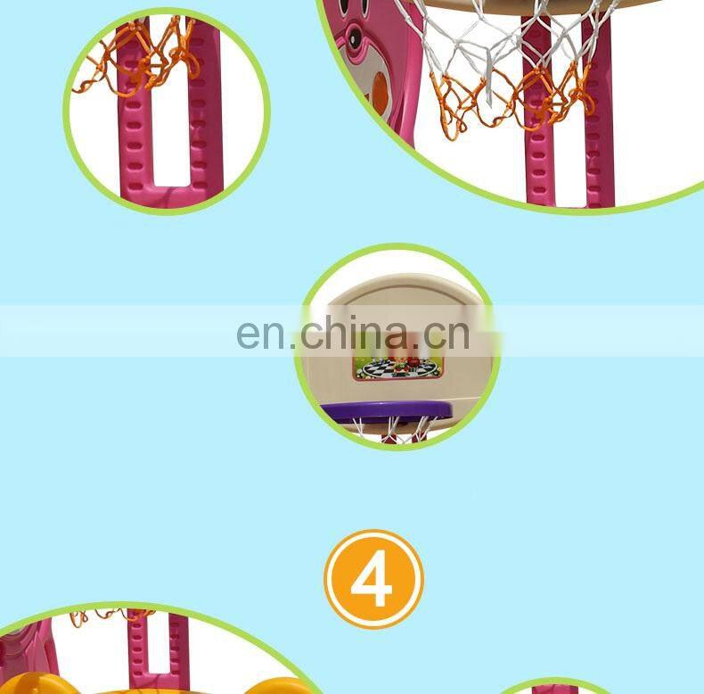 Cheap Factory Price Durable Safety Cartoon Kindergarten Preschool Home Set Plastic Indoor Children Slide with Basketball Ring