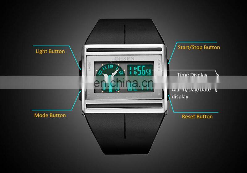 OHSEN AD0518 Men Quartz Watch LED Dual Digital Luminous Hands Wristwatch