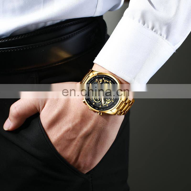 NIBOSI New Hollow Fashion Large Dial Men's Watch Multifunction Calendar Sports Watch Waterproof Quartz Watch