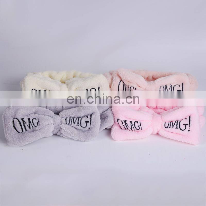 Soft OMG Letter Coral Fleece Wash Face Bow Hairbands For Women Girls Headbands Headwear Hair Bands Turban Hair Accessories