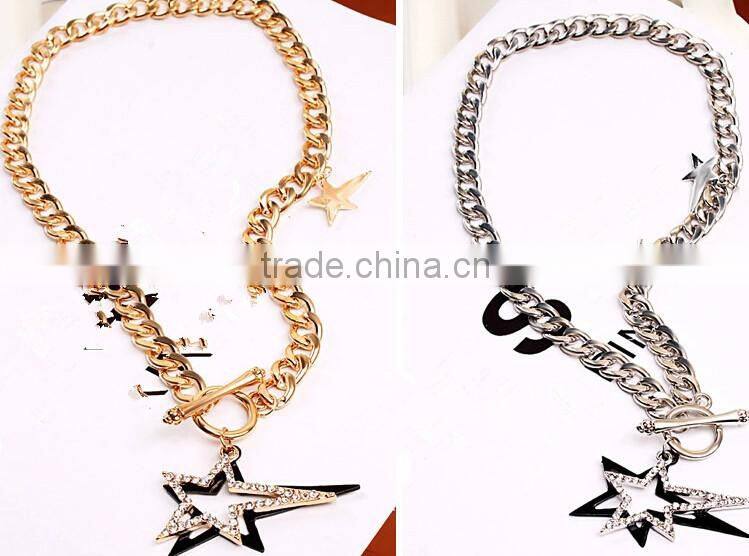 Newest Model Jewelry Silver and Gold Plated Thick Metal Chain Heavy Necklace