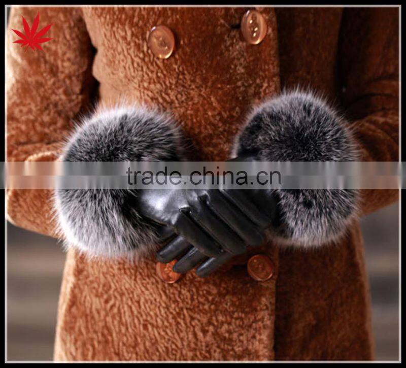 High quality ladies Fur touch screen sheepskin leather gloves