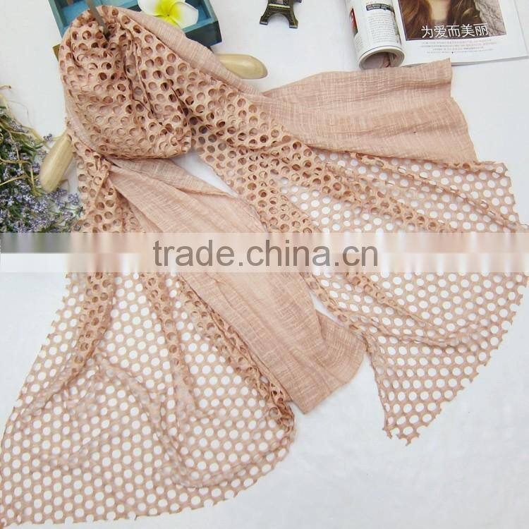 90cm * 180cm Hollow Out Circled Design Cotton Linen Lace Scarf Muslim Shawl