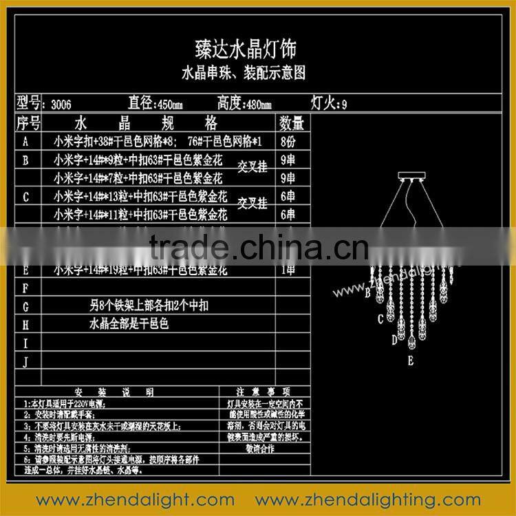 Modern round crystal light home chandelier pendant lamp for hotel lobby