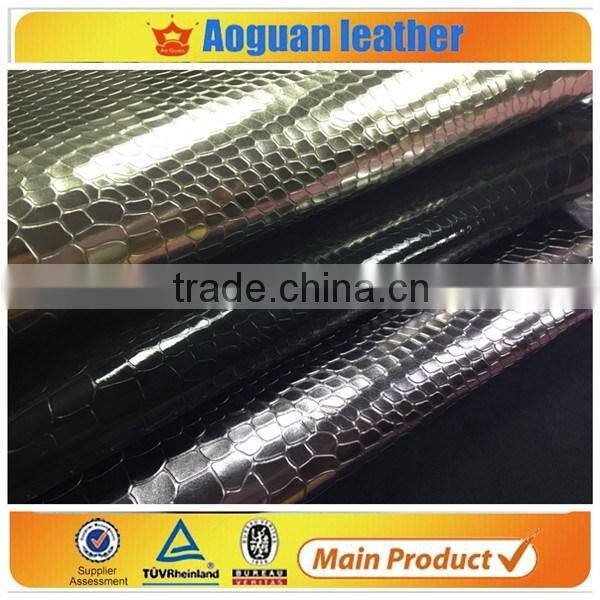 2016 PU leather crocodile metallic fabric for making lady party handbag fabric