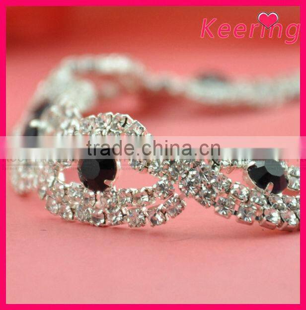 wholesale clear crystal cup chain trim with jet color rhinestone center WRC-239