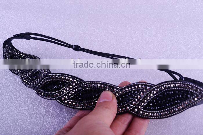 Black Rhinestone Bridal Elastic Headband,Rhinestone Elastic Headband For Adult