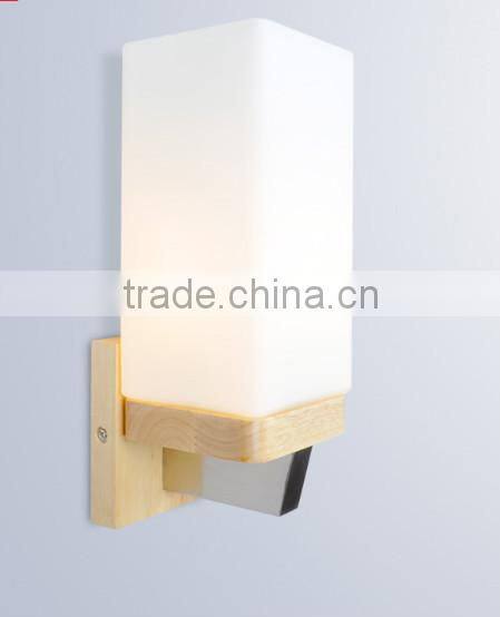 Indoor wood wall light, beside wall light wall scone for corridor, room, hotel, wooden base glass shade