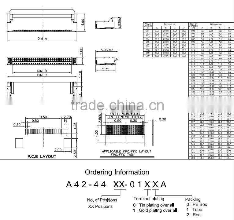 0.5mm Pitch Bottom Type H=2.0 back to open horizontal FPC Connector