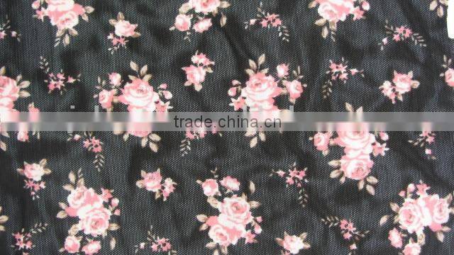 pink flower on black mesh half shiny mesh Spandex nylon 70210 Elastic kids shoes fabric