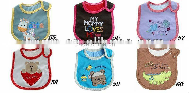 waterproof 3D printed & embroidery applique baby bib cotton jersey soft bib made in china