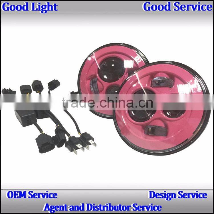 2016 Hot sales 7inch led j-eep wrangler headlights 40w pink base high beam 12v for J-eep cars