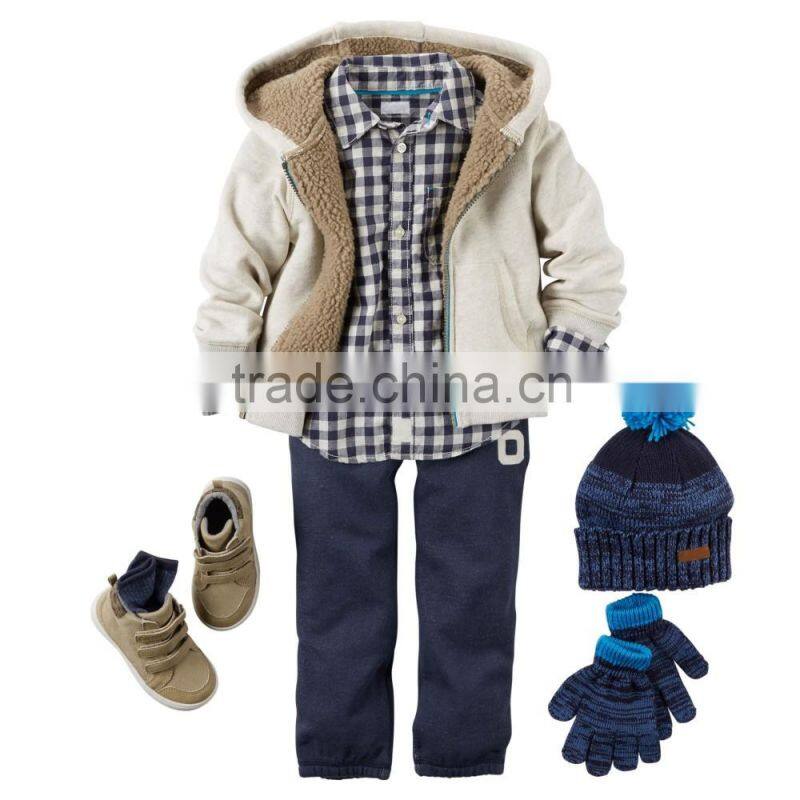 Children Wear Clothing Cotton Plaid Poplin Button-Front Shirt Boys Casual Shirt