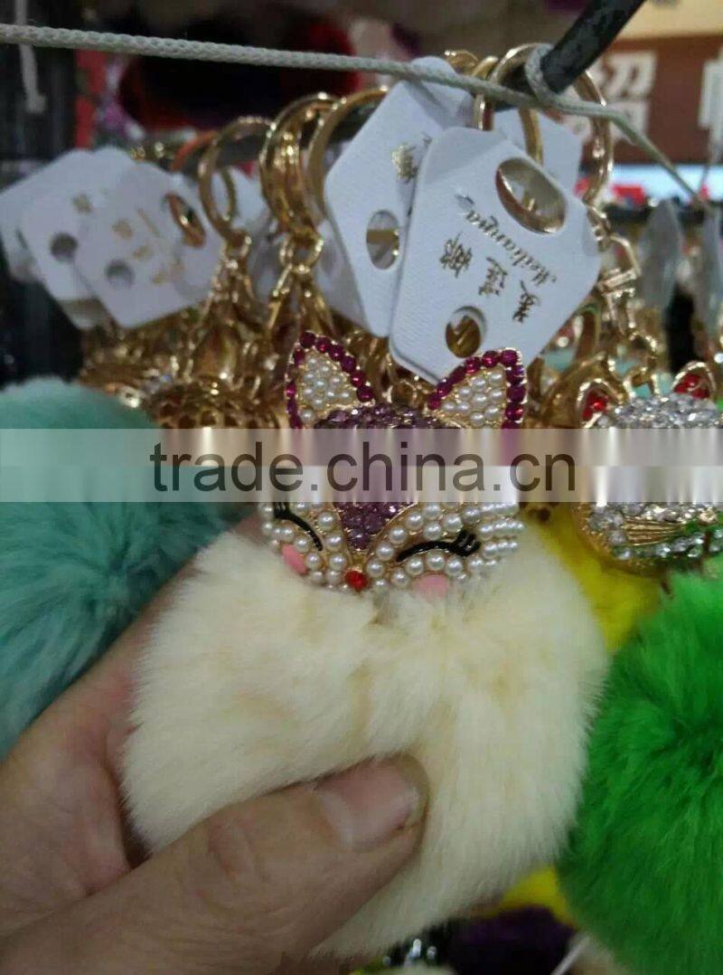 fur pompom maker/fox fur ball keychian/colourful rabbit fur pom pom ball for keyring and bags
