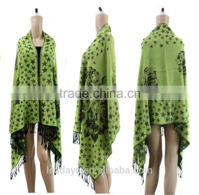 flower star jacquard tassel pashmina scarf