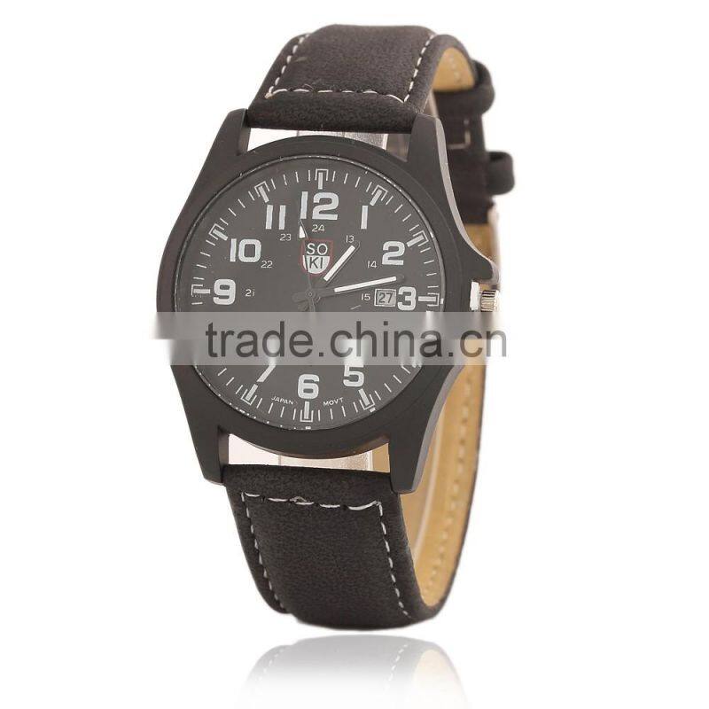 branded SOKI Brown Military Army Date Watch Mens Leather Band Wristwatch fashion china supplier