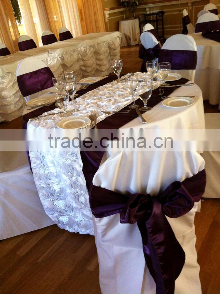 Satin rosette table cloth table runner for wedding banquet
