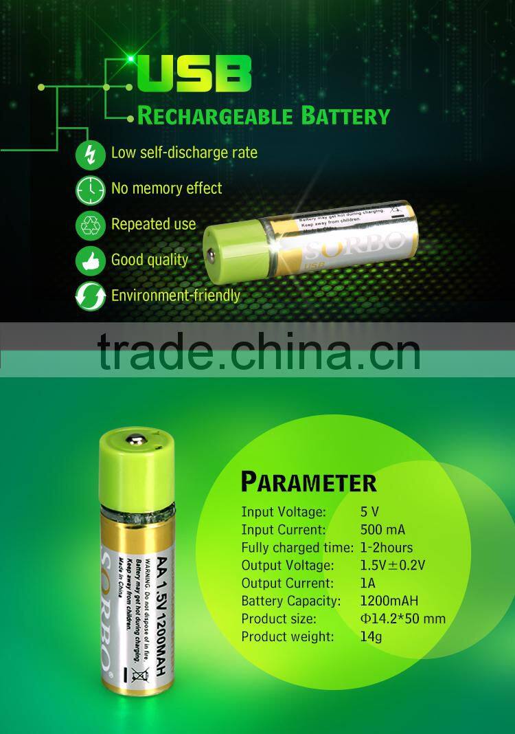 SORBO 2016 Advanced Lithium Micro-USB Rechargeable AA Battery