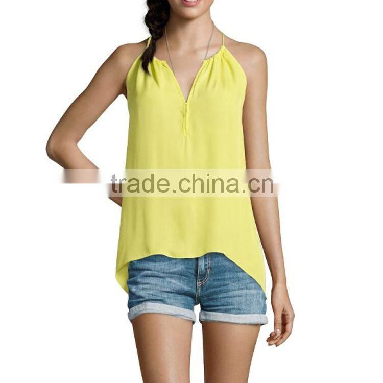 Citron Silk Spaghetti Strap V-Neck Lady Blouse China Supplier