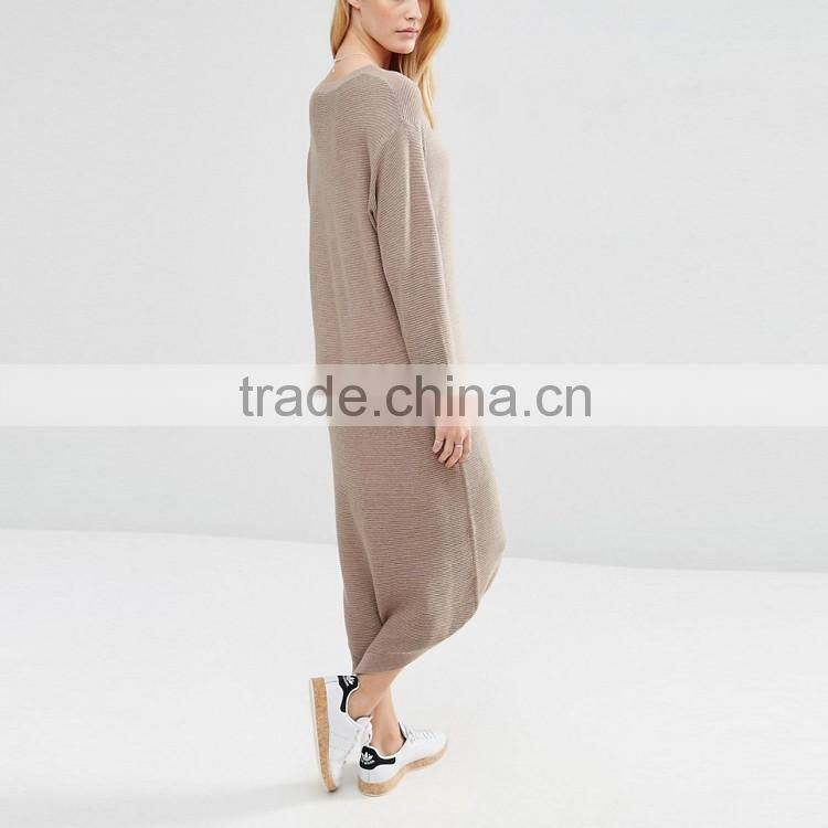 ladies designer office dresses long sleeve knitted wear scoop neck midi work dress