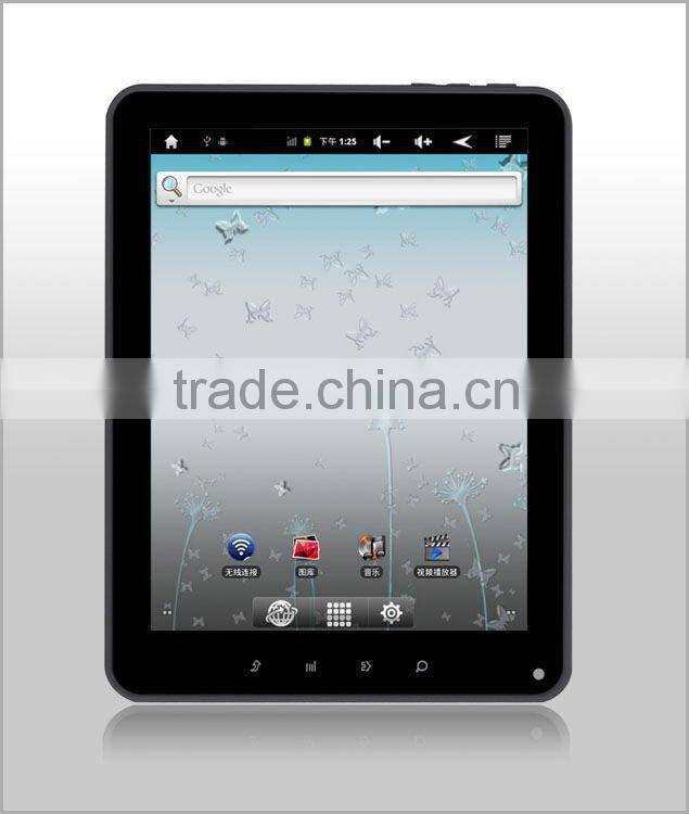Andriod2.3,8"MID,RK2918(1.2GHZ A8),DDR3 512MB,support 3G,WIFI,800*400pixel ,5point touch capacitance screen support G-sensor,3D