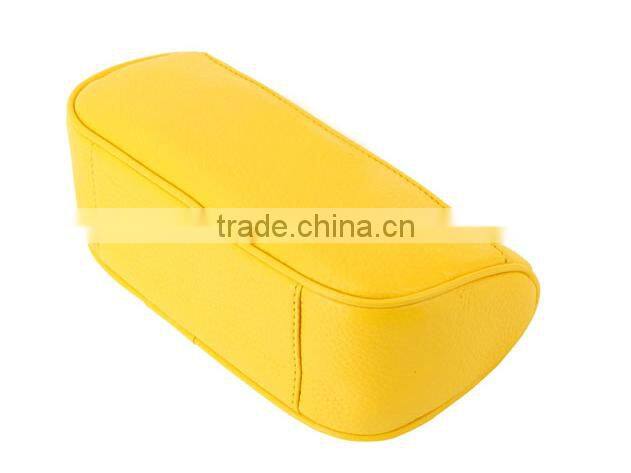 Yellow leather cosmetic bag special shape metal LOGO Since 1997