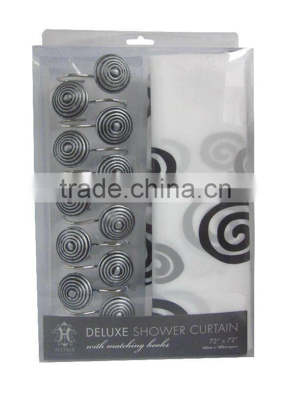 black round pattern design shower curtain with 12resin hooks