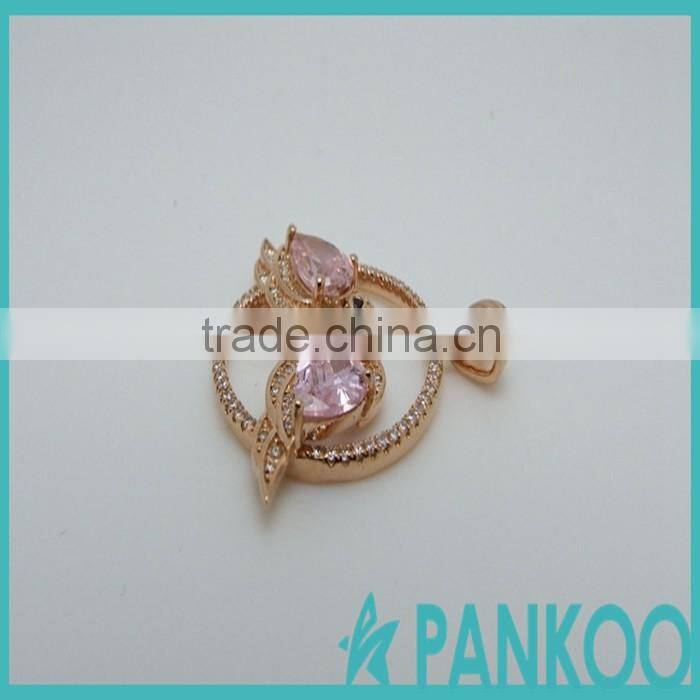 wholesale double bird 925 sterling silver inlaid rose quartz pendant