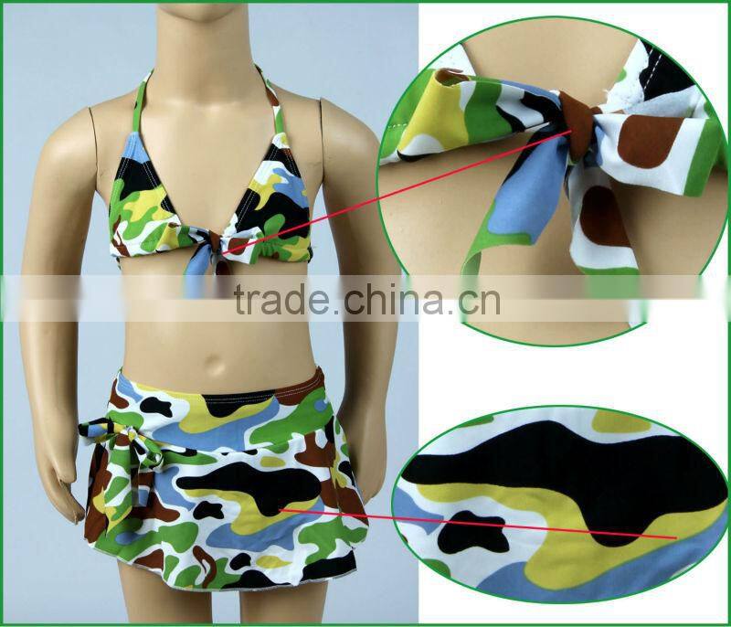 Camouflage Print Little Girls Bikini With Bowknot Skirt Sexy Kids Bikini