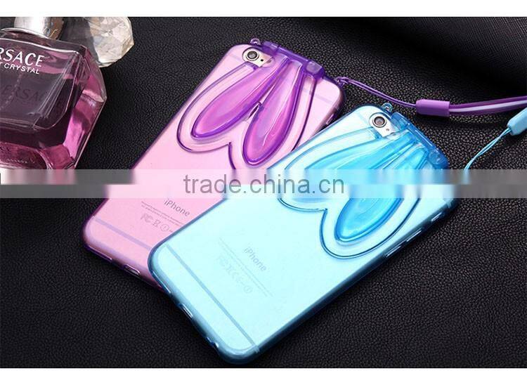2016 New String Rabbit Ear Ultra Thin Transparent Silicone Kickstand TPU Case for iPhone 6 6S 4.7inch